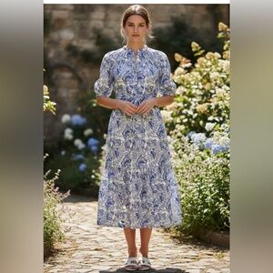 Blue and White Floral Long Sleeve Dress